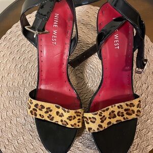 Nine West Black and Leopard Women's Sandals